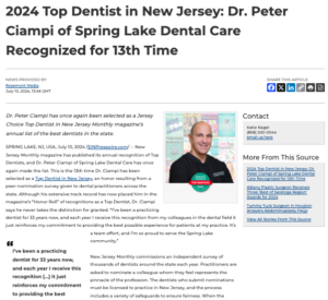 Dr. Peter Ciampi of Spring Lake Dental Care has been recognized as a 2024 Top Dentist in New Jersey Monthly magazine. 